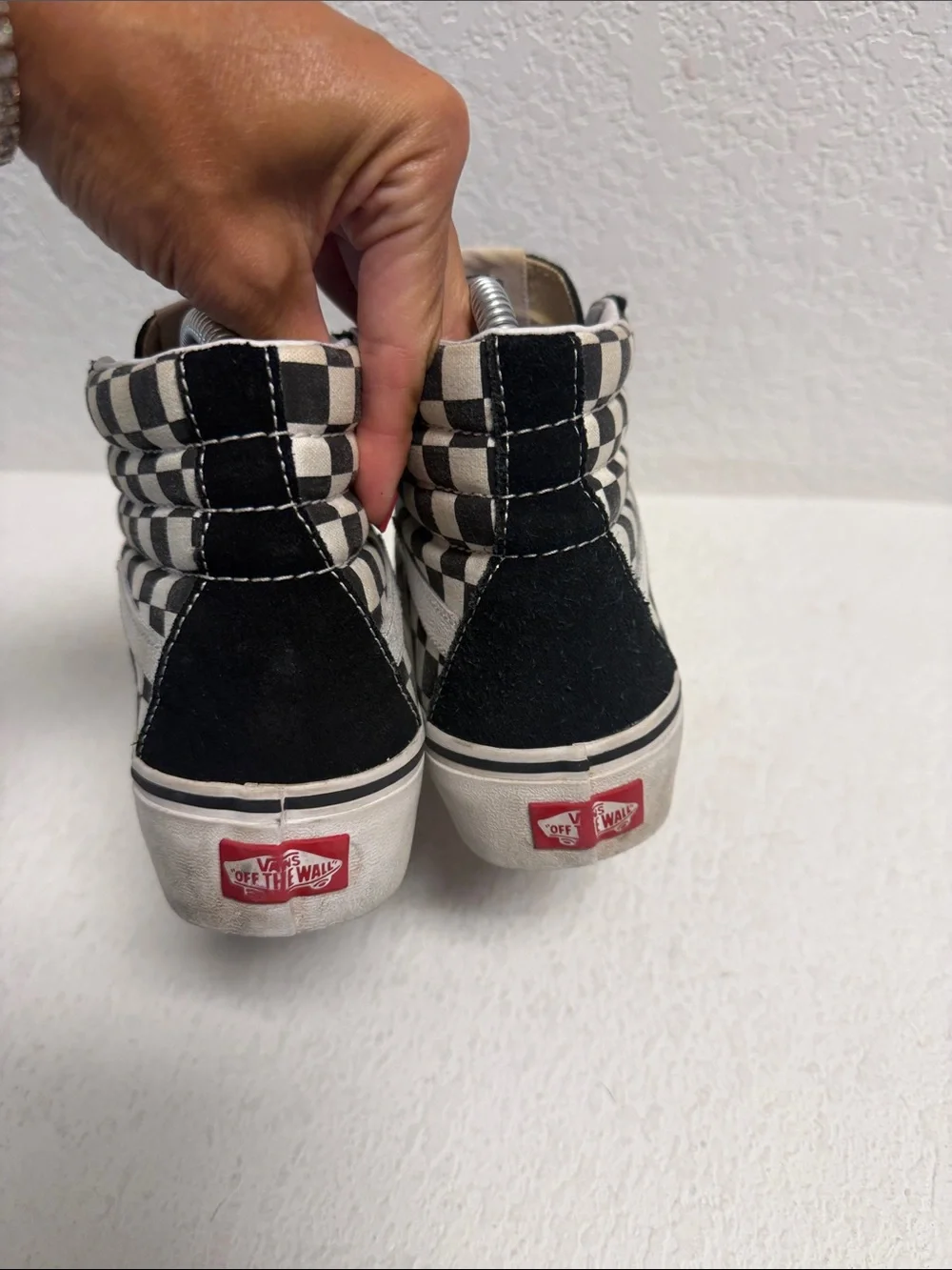 Vans Black and White Checkerboard High-Top Sneakers W 7 M 5.5